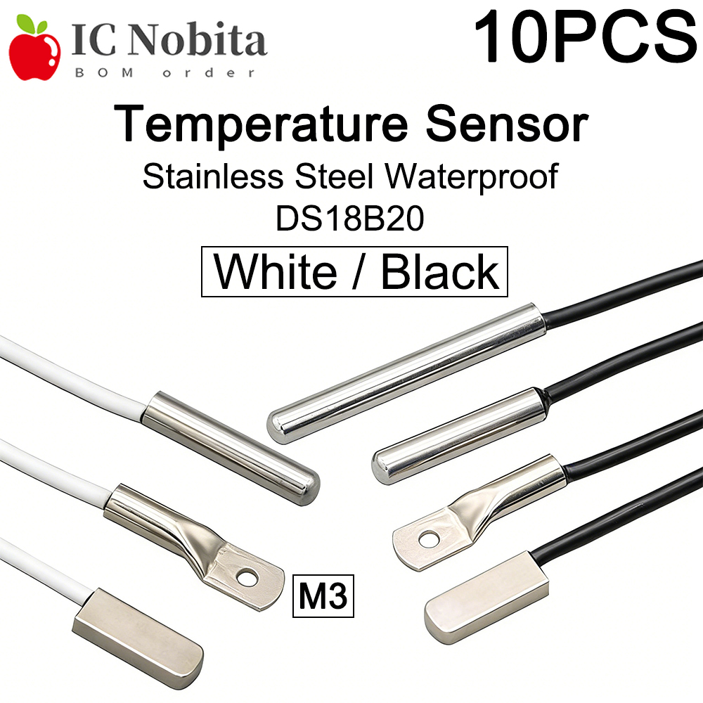 Planted Aquarium Temperature - เซ็นเซอร์วัดอุณหภูมิแบบดิจิตอล DS18B20 สแตนเลสกันน้ำ 10 ชิ้น พร้อมหัววัดแบบ